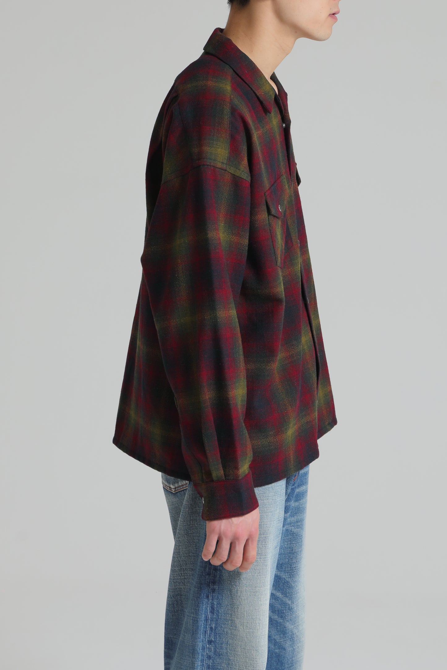 DELUXE x PENDLETON CHECKED SHIRTS RED x GREEN