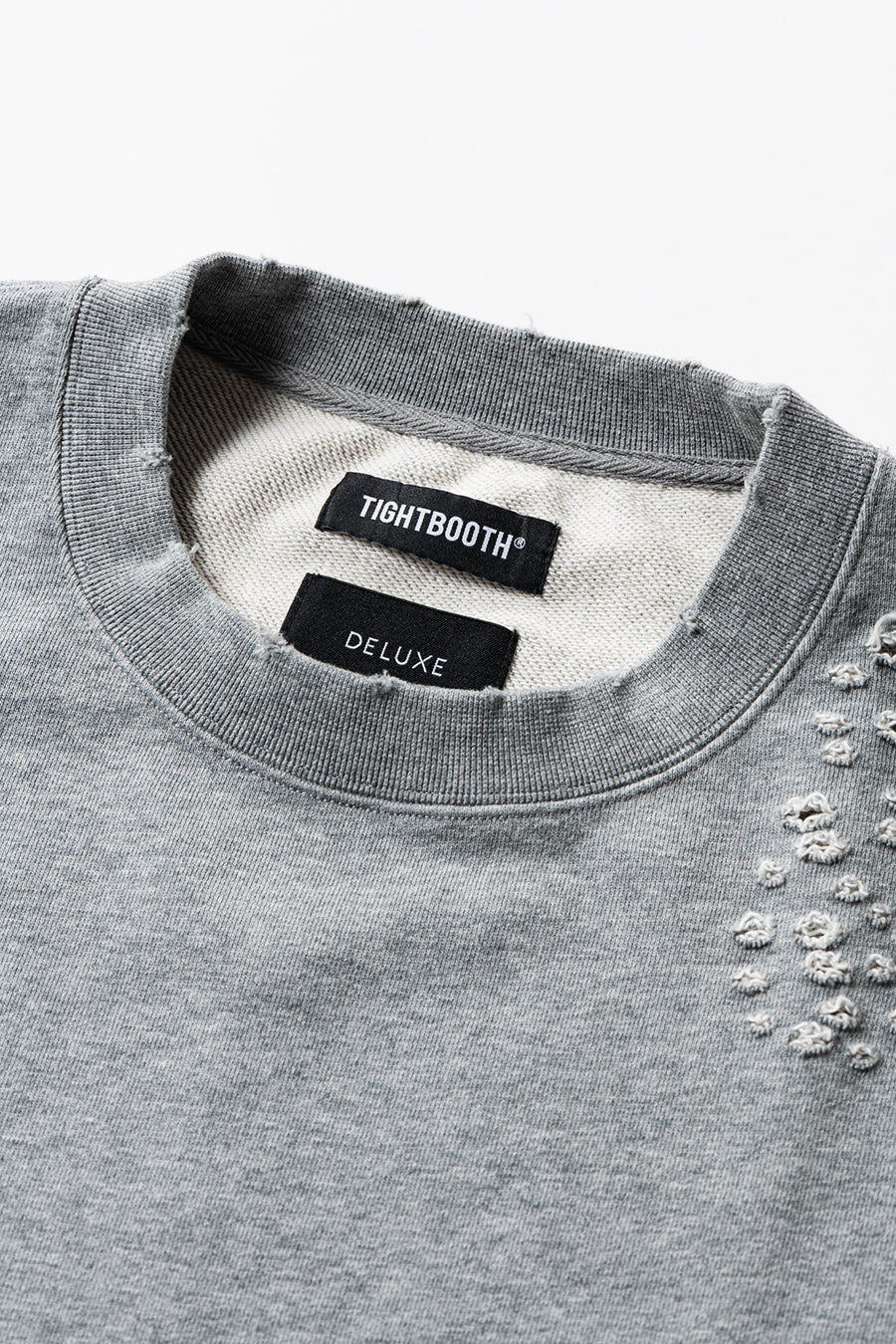 DELUXE x TIGHTBOOTH DAMAGE CREW SWEAT GRAY