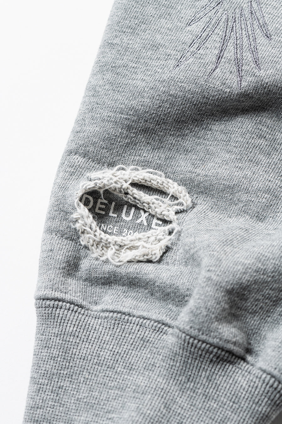 DELUXE x TIGHTBOOTH DAMAGE CREW SWEAT GRAY
