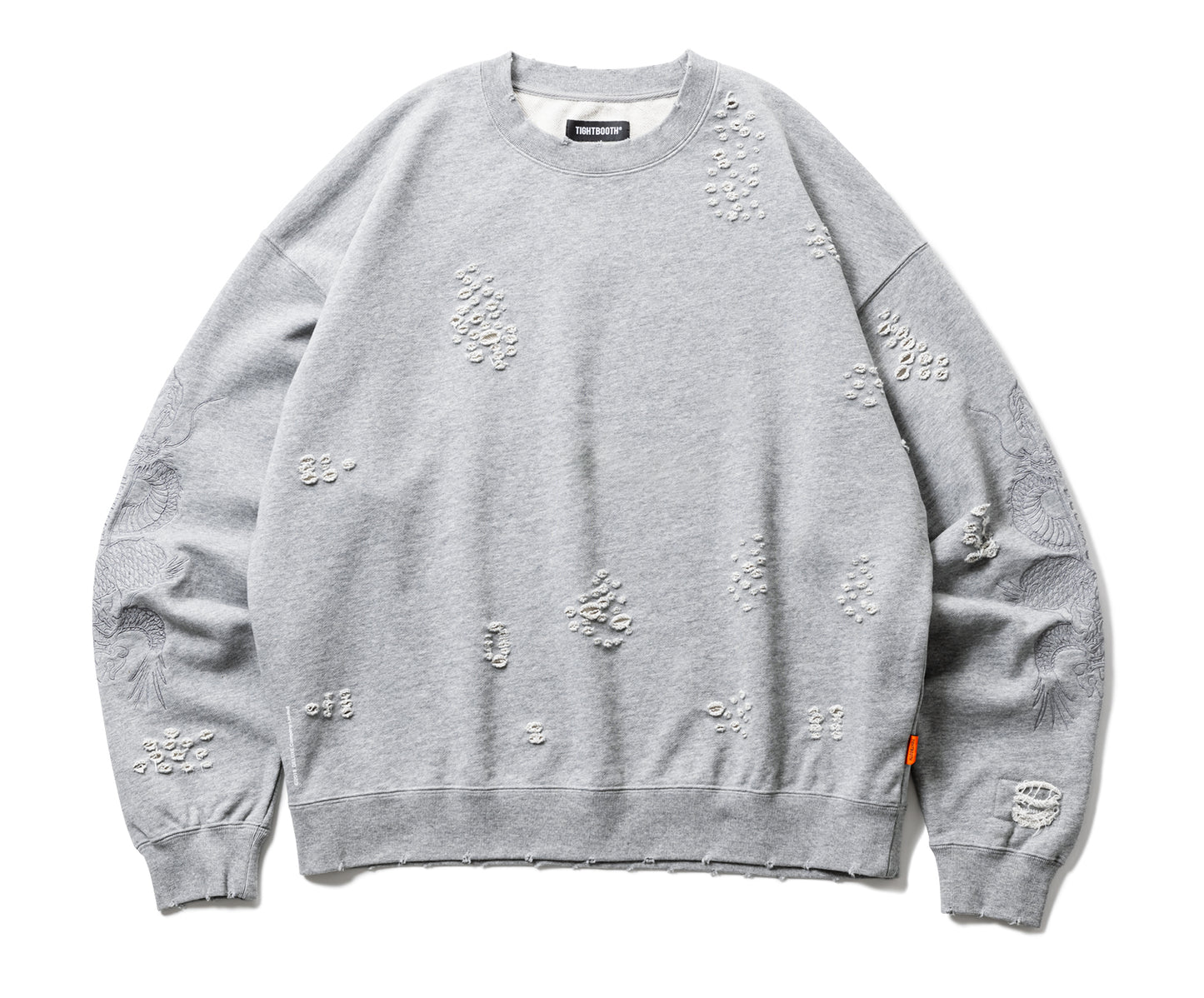 DELUXE x TIGHTBOOTH DAMAGE CREW SWEAT GRAY