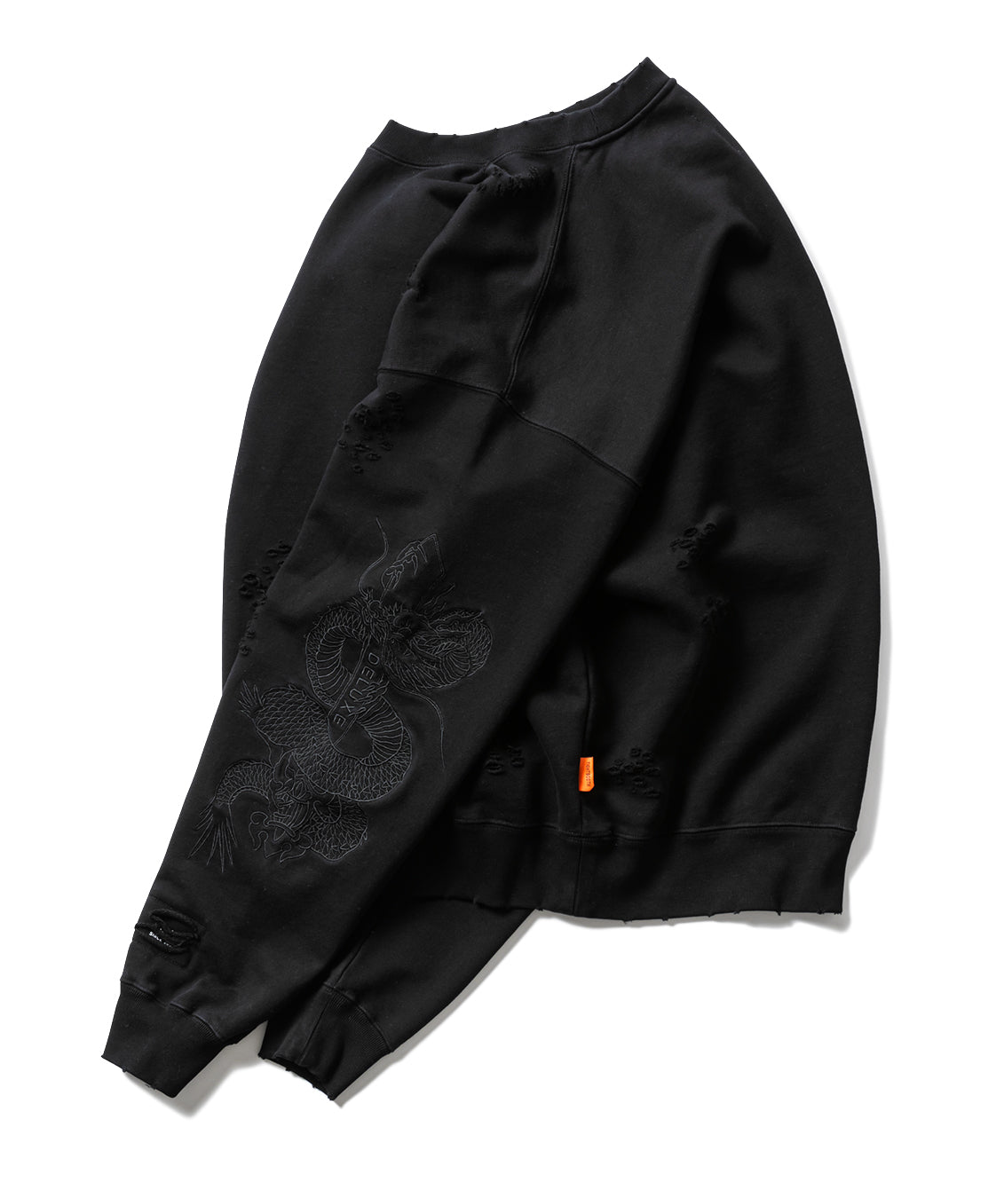 DELUXE x TIGHTBOOTH DAMAGE CREW SWEAT BLACK