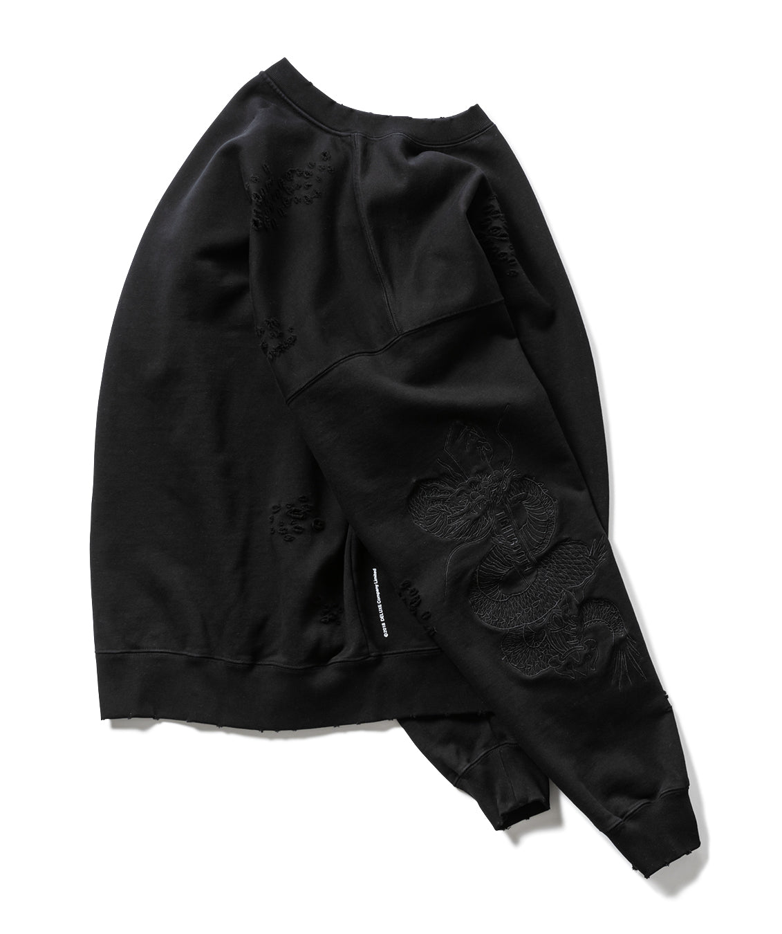 DELUXE x TIGHTBOOTH DAMAGE CREW SWEAT BLACK