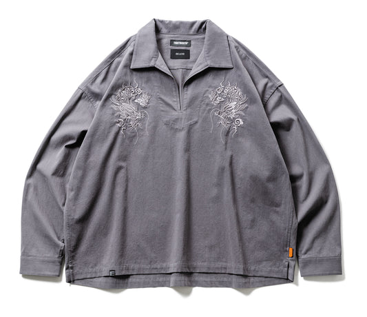 DELUXE x TIGHTBOOTH FLANNEL SKIPPER SHIRT GRAY