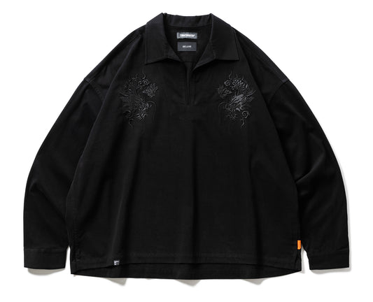 DELUXE x TIGHTBOOTH FLANNEL SKIPPER SHIRT BLACK